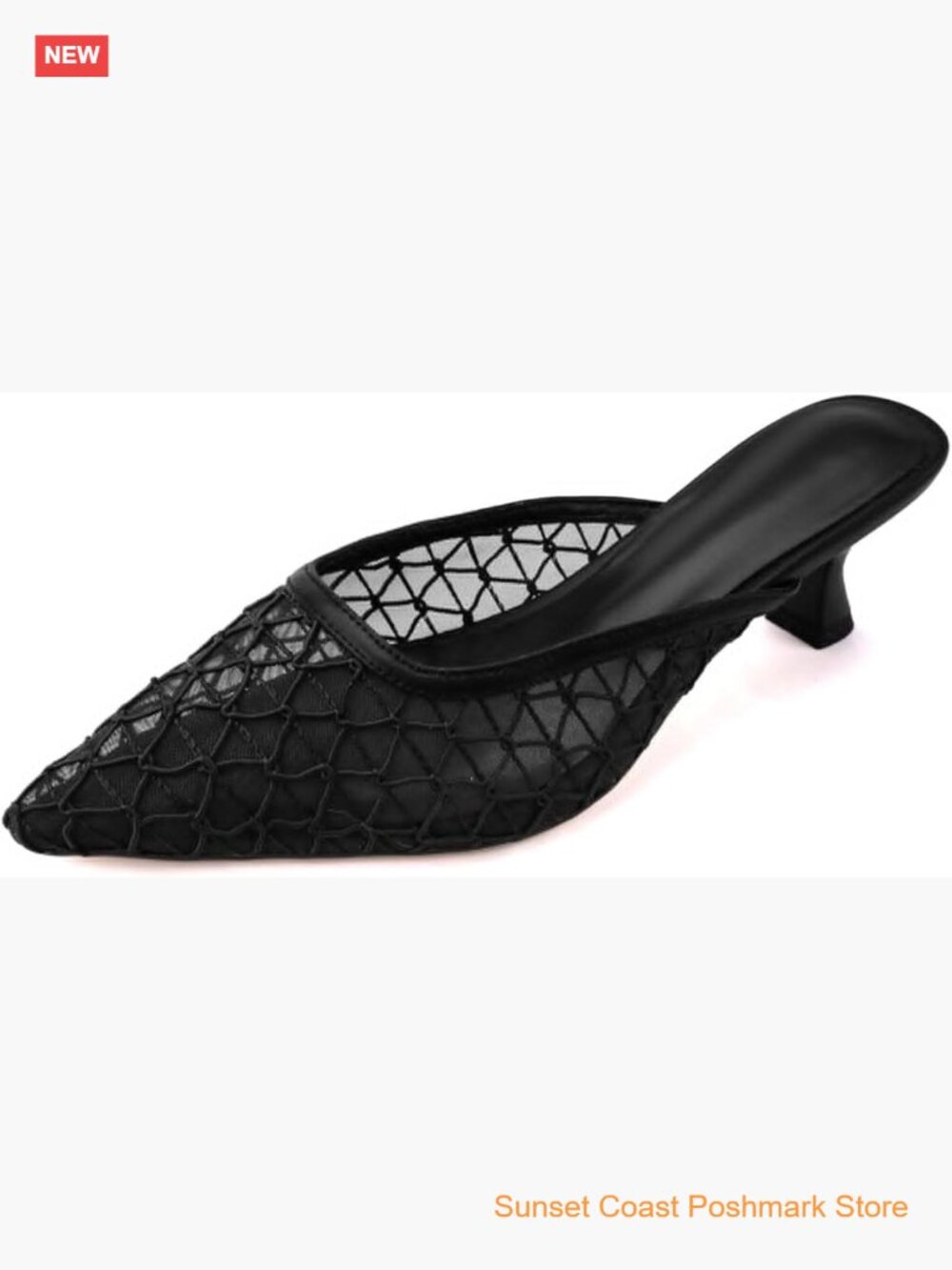 Pointed Toe Mesh Mule Slip-On Kitten Heels Rhinestone Embellished Dress Party